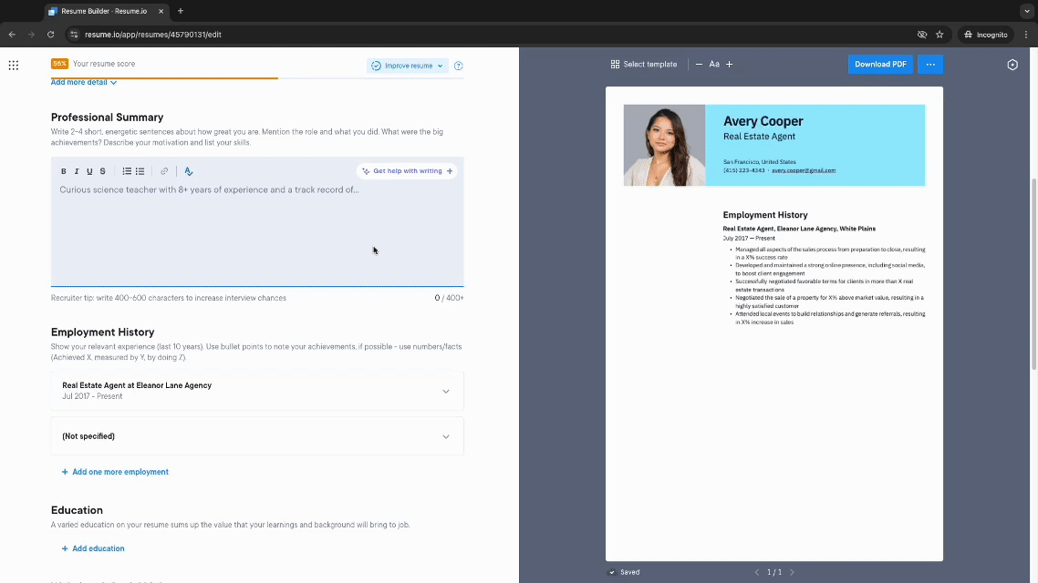 Resume summary generator - resume.io app Resume summary generator - resume.io app