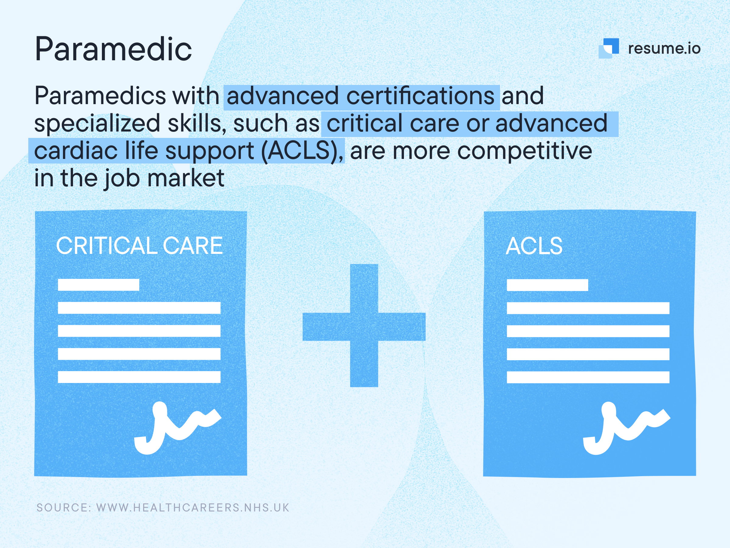 Image stating that paramedics with advanced certifications, e.g. critical care or ACLS, are more competitive in the job market.