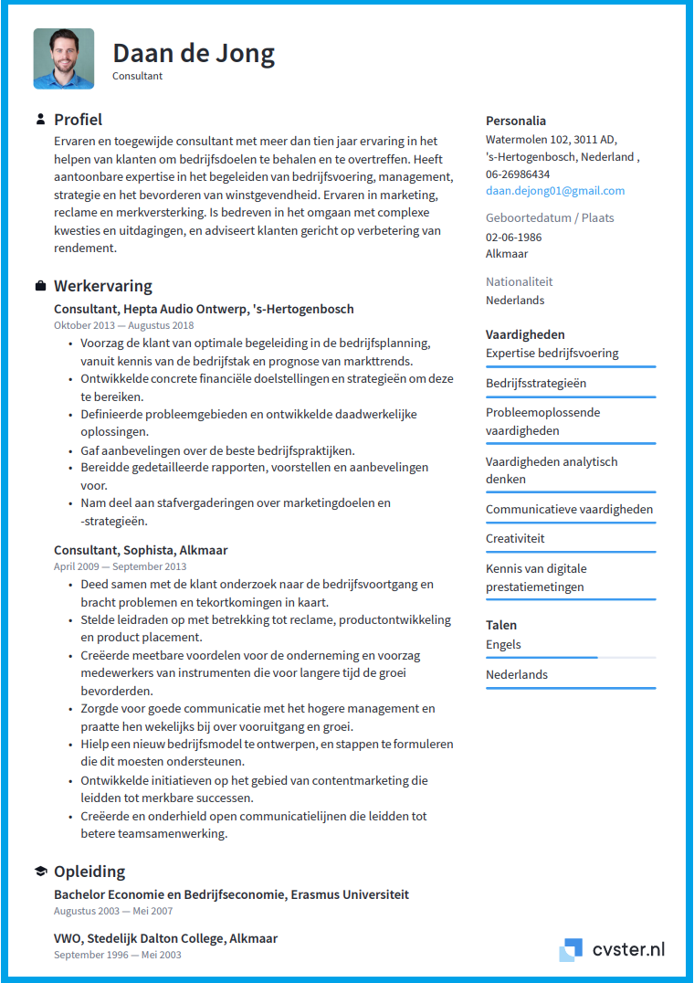 Zoekmachinemarketing Onbekwaamheid vragen CV templates (Gratis) Maak een perfect resume · CVster.nl