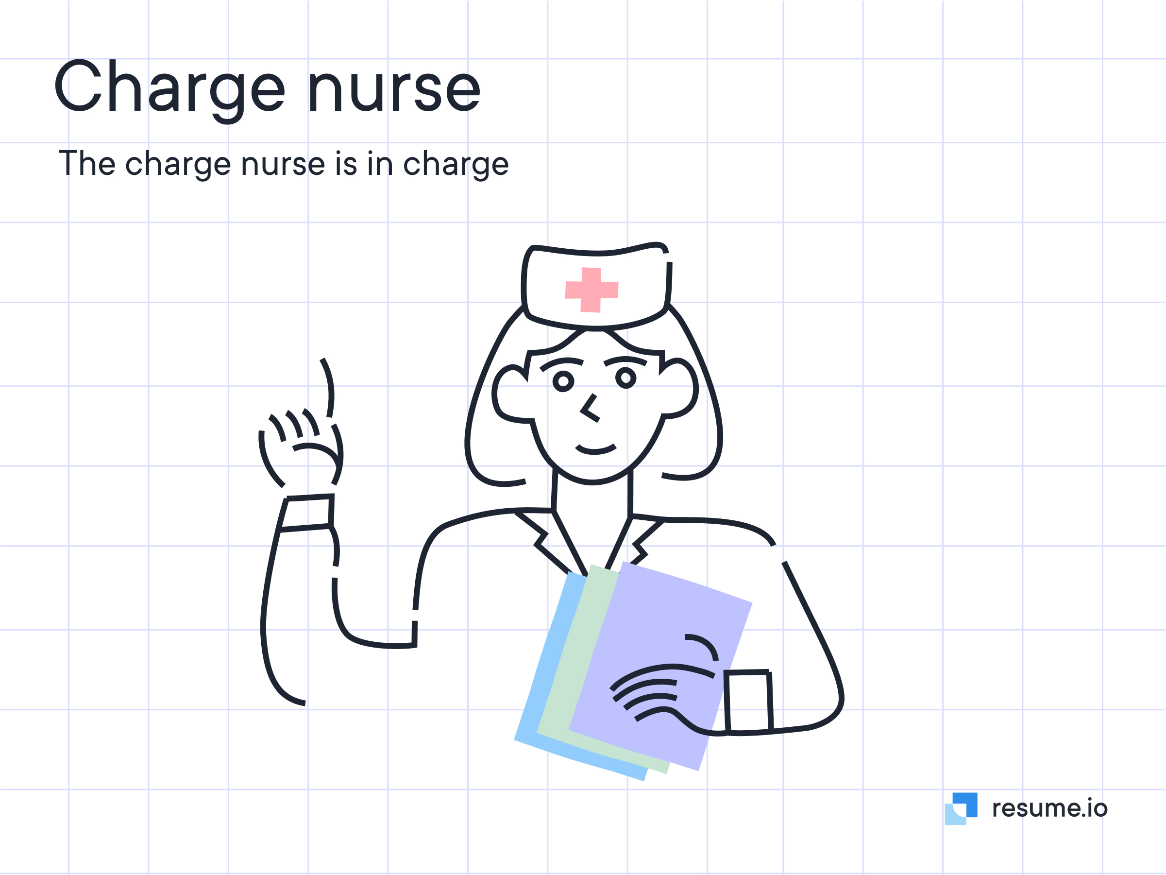 Illustrated charge nurse holding different colors of paper