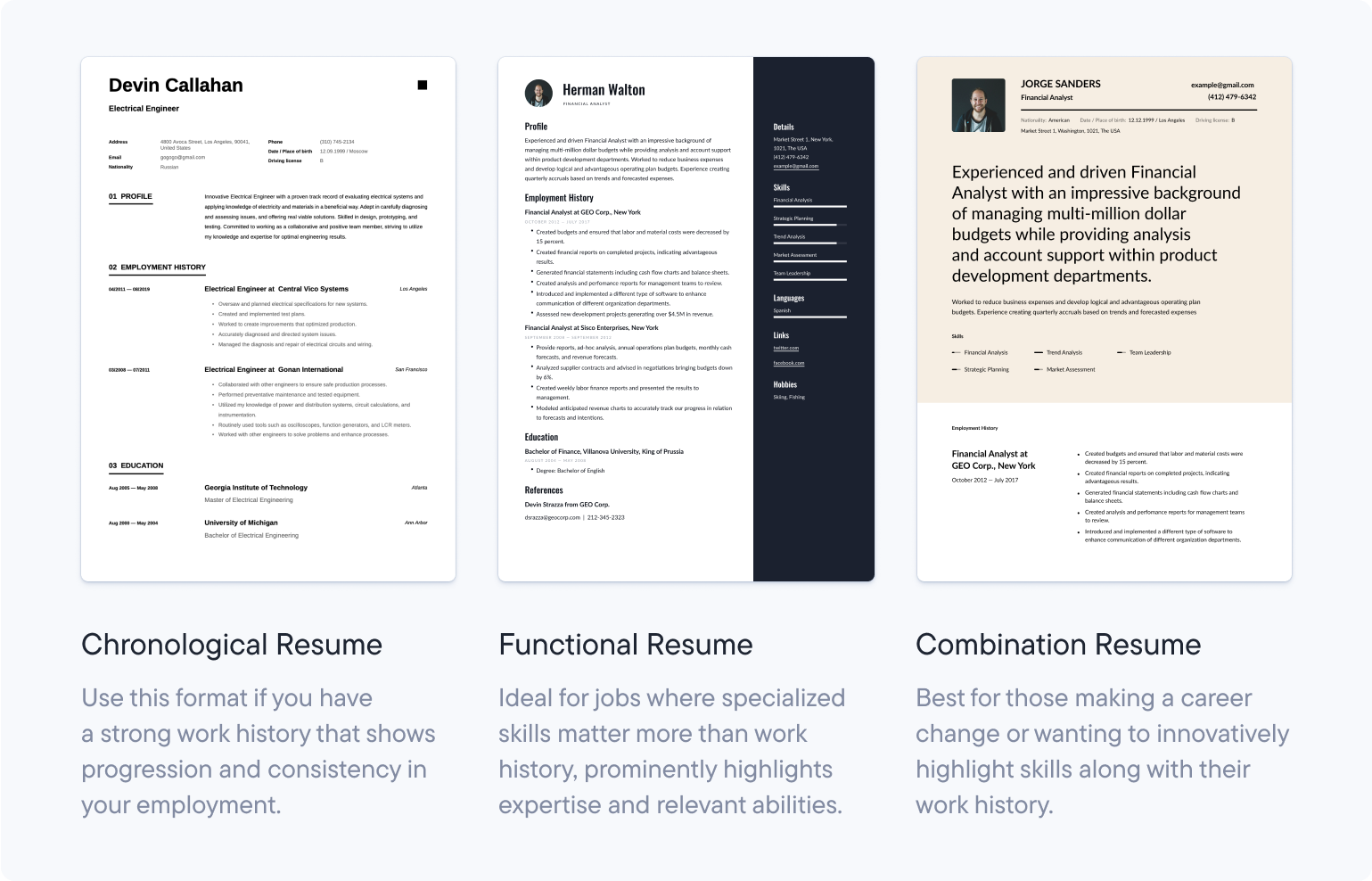 resume example formats of three main types