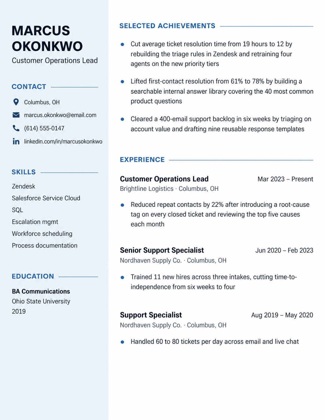 CAR method resume example in a two column layout, with the strongest challenge, action, and result bullets in a selected achievements block CAR method resume example in a two column layout, with the strongest challenge, action, and result bullets in a selected achievements block