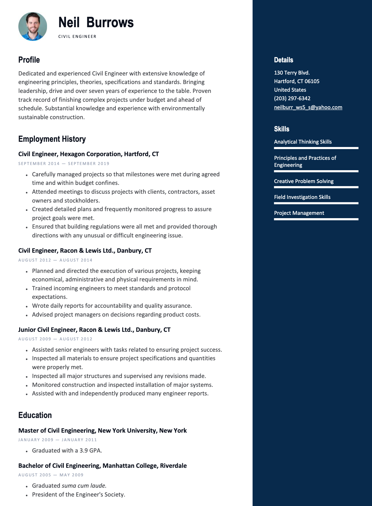 Resume example without references.