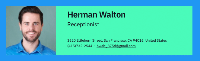 Example resume header with an image