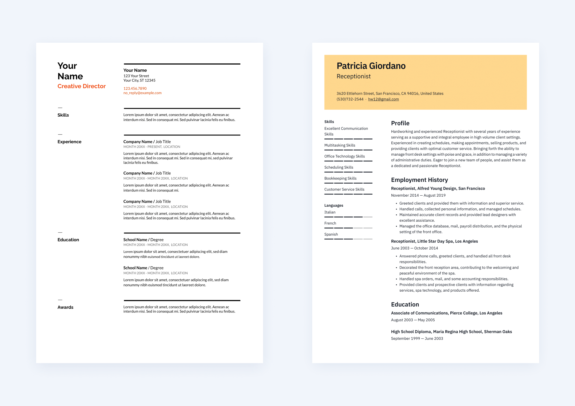 Google docs Swiss CV template 