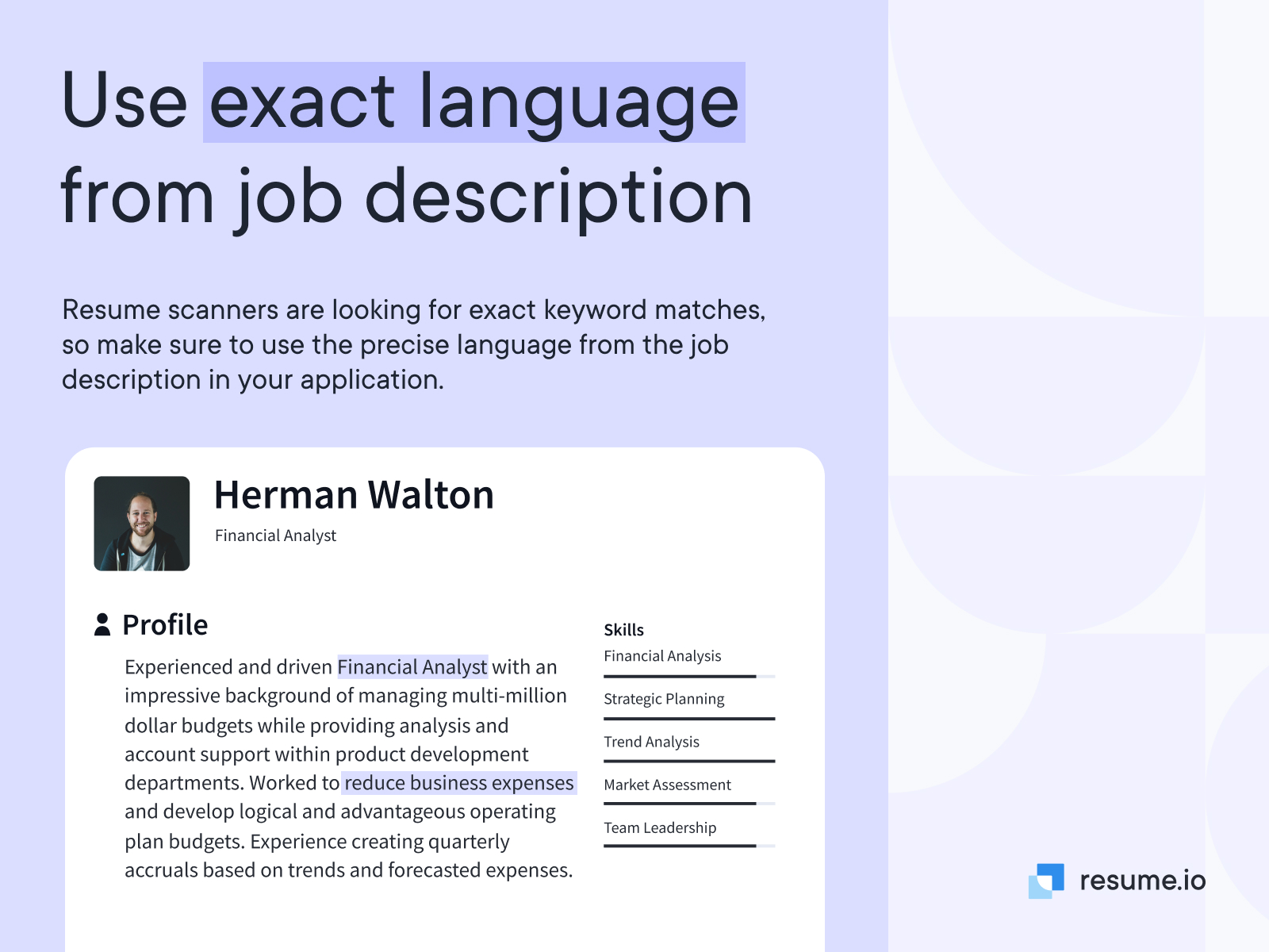 Use exact language from job description