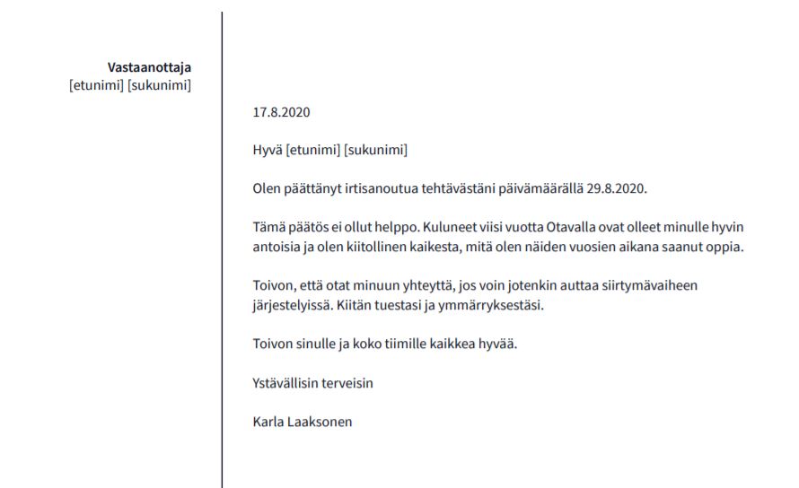 Irtisanomisilmoitus Ty nantajan Toimesta UZMT