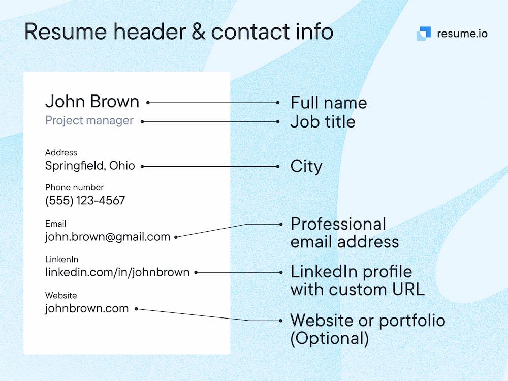 typical resume header and contact information layout