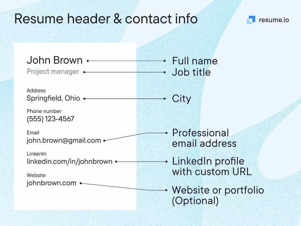 Resume header & contact info