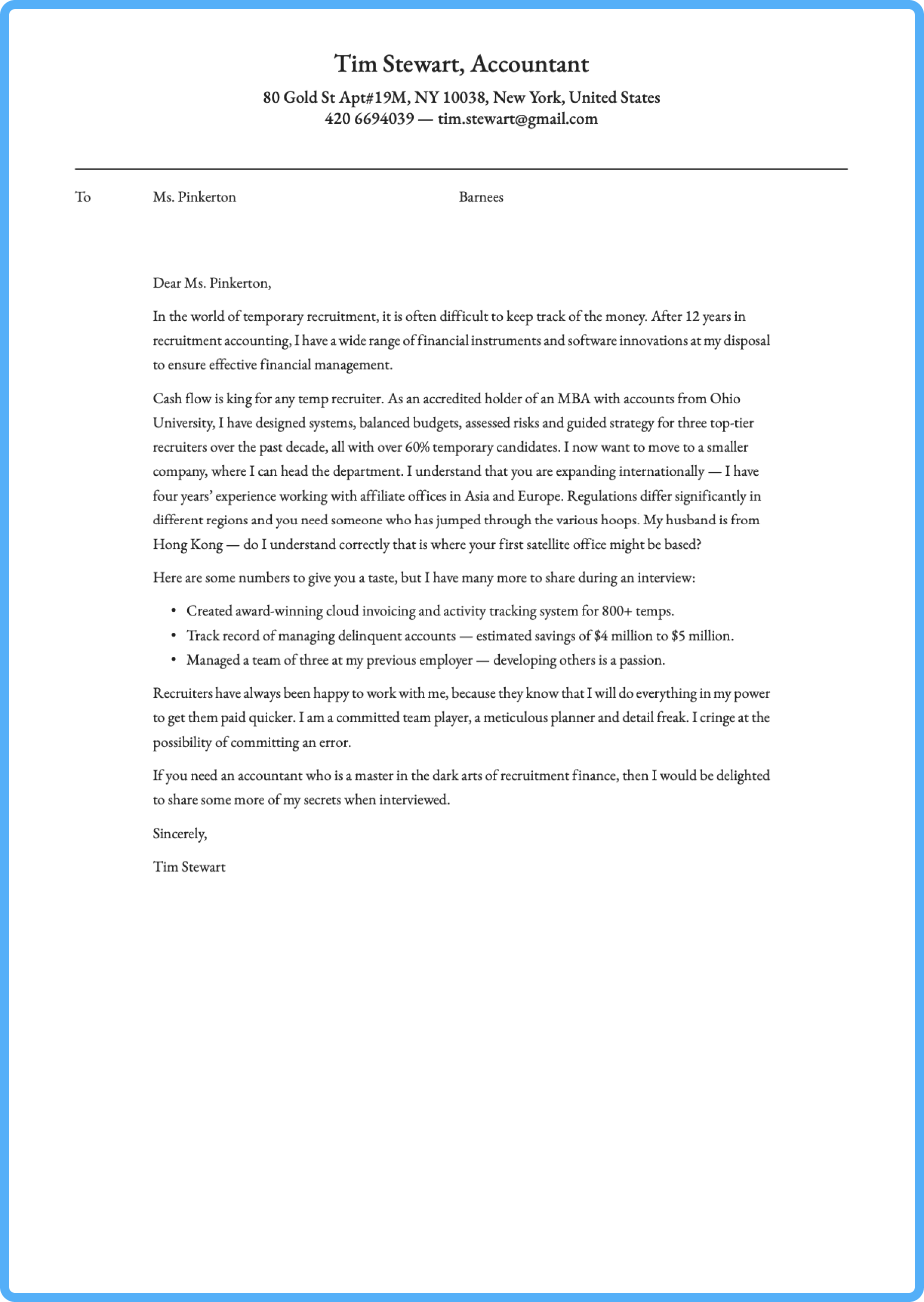 London cover letter template