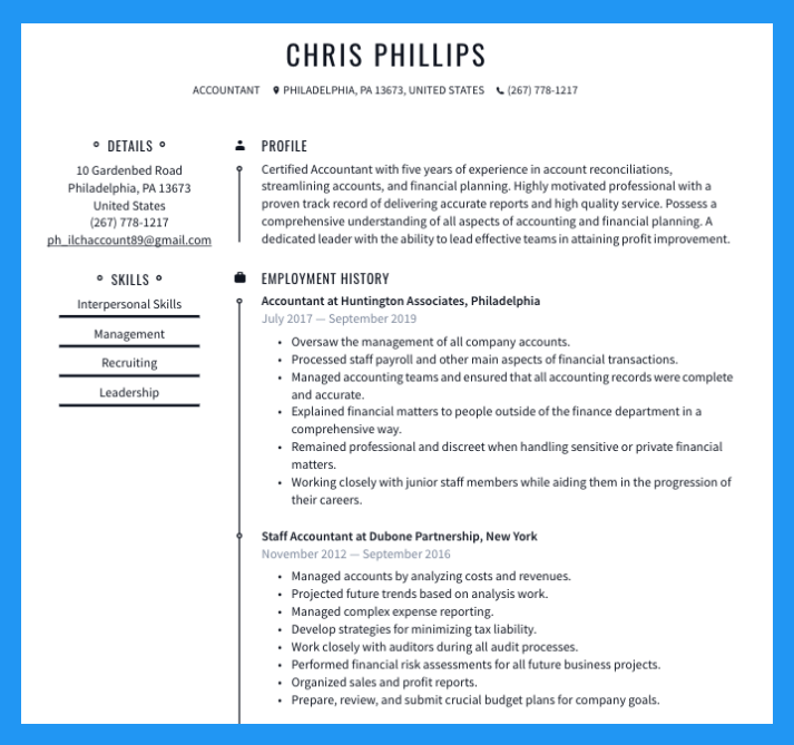 examples of resume headings