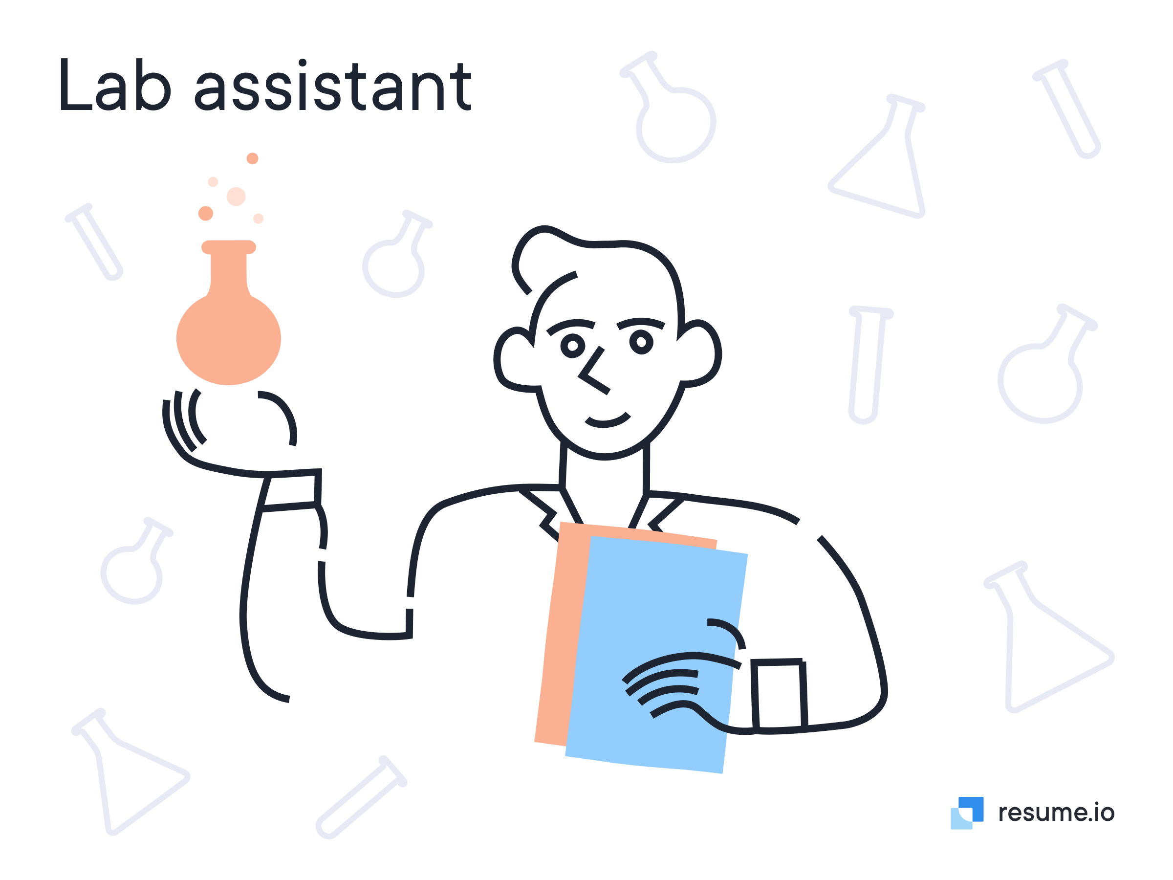 Illustrated lab assistant holding papers and erlenmeyer
