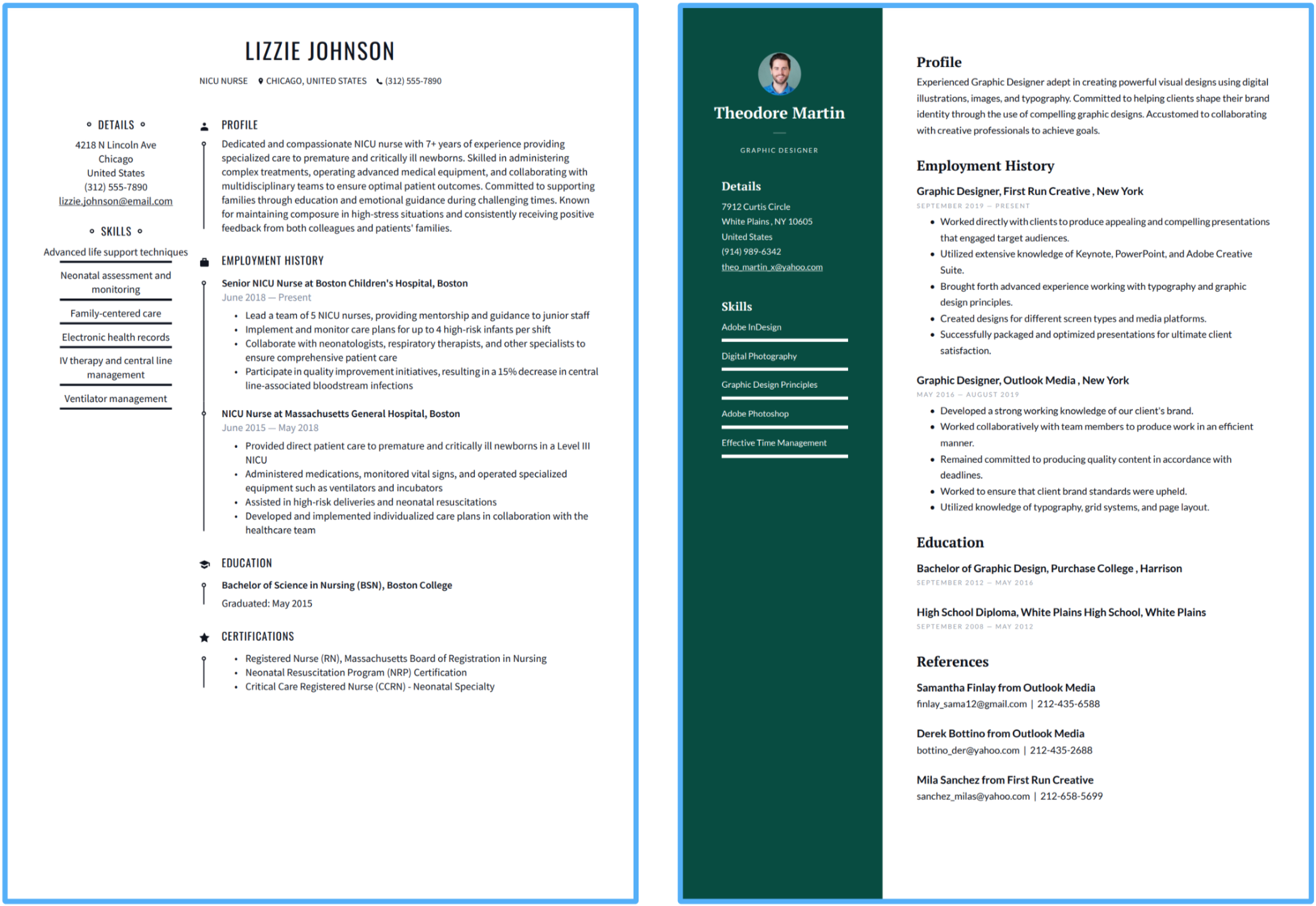 New York and Dublin resume templates