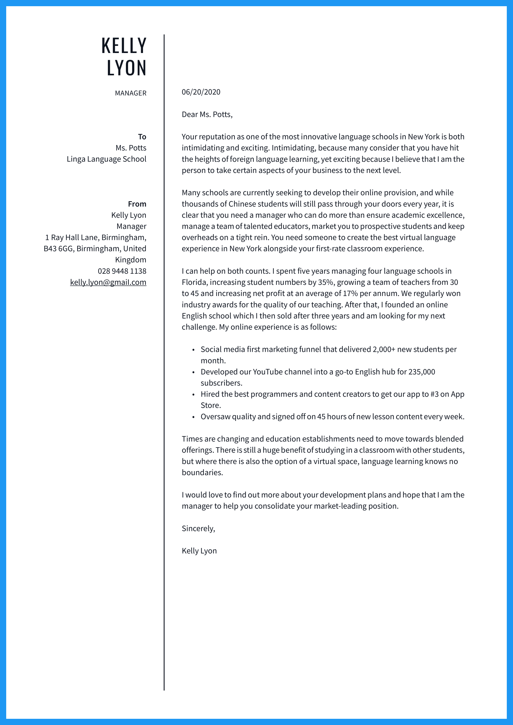 cover letter format and font