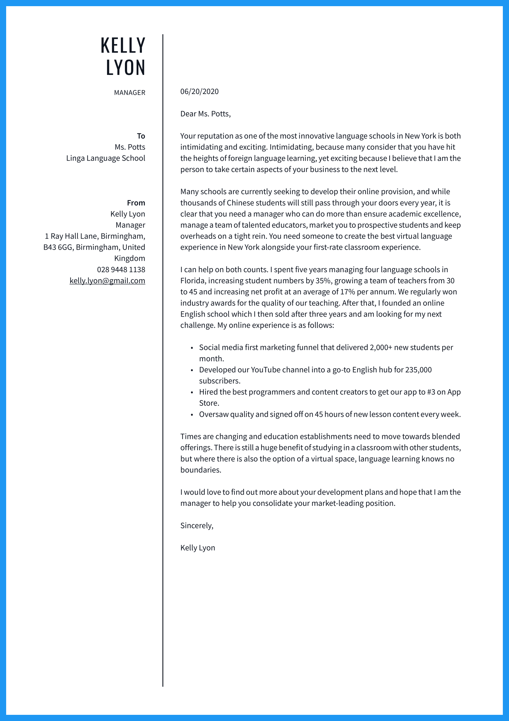 handwritten cover letter format