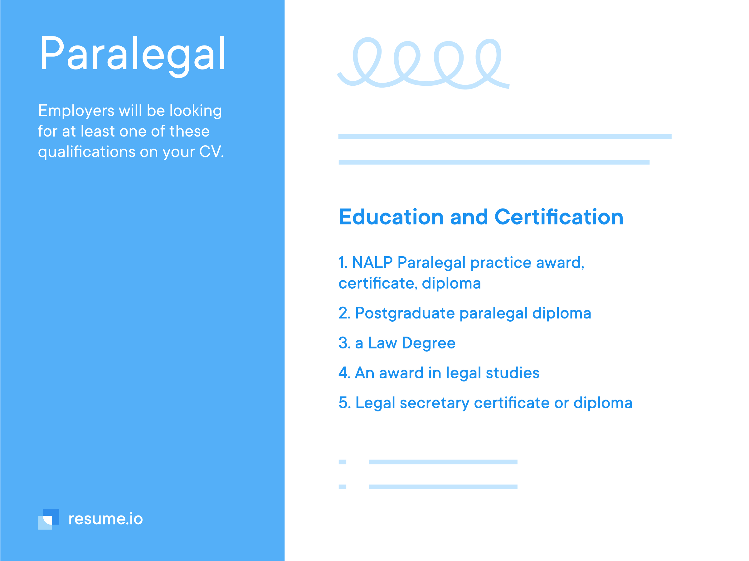 Blue text with qualifications that employers are looking for in a paralegal.