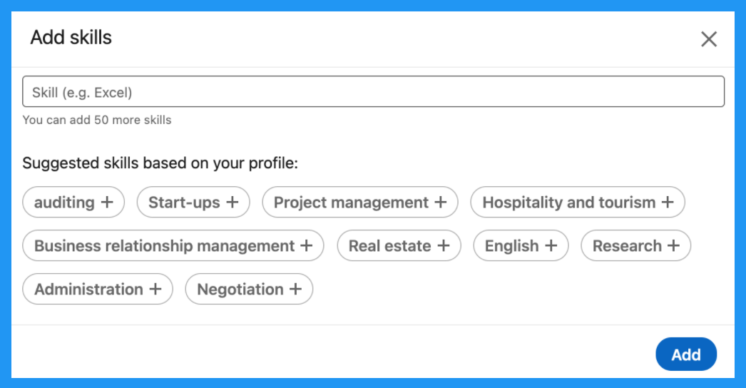 Add skills to your LinkedIn Profil