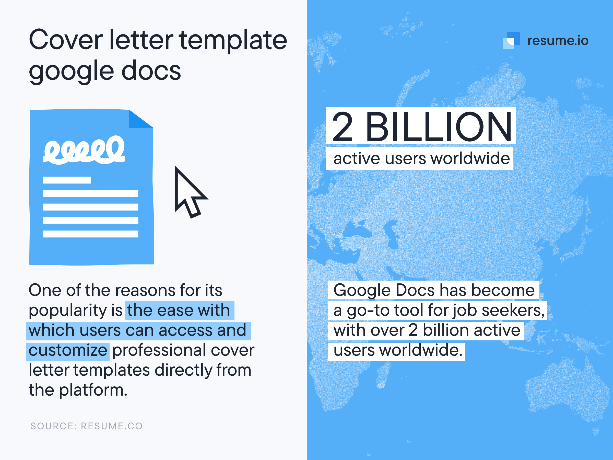 A blue and white picture explaining cover letter templates for Google Docs