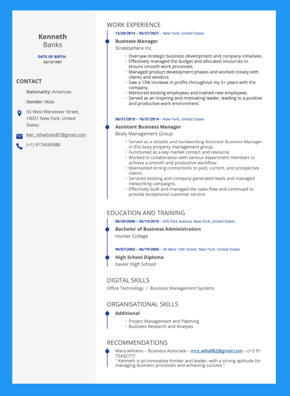 European Cv Sample